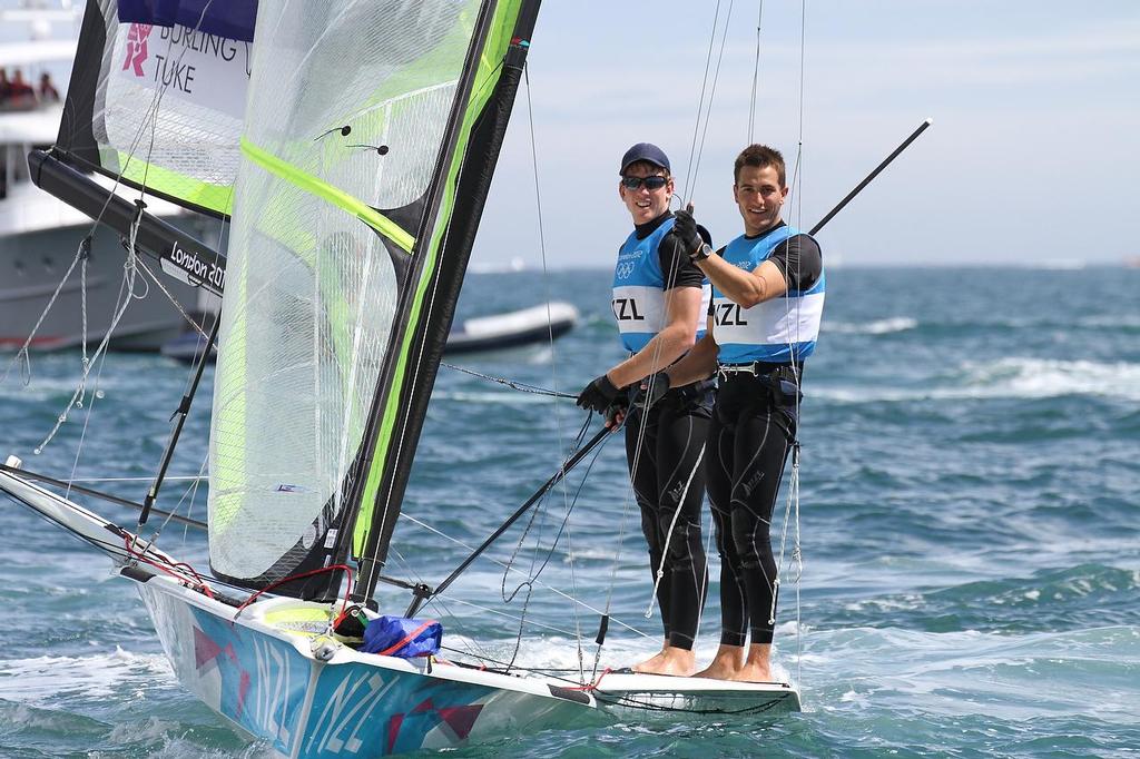 Peter Burling (left) and Blair Tuke after winning their Silver Medal at the 2012 Olympics, Weymouth - photo © Richard Gladwell www.photosport.co.nz